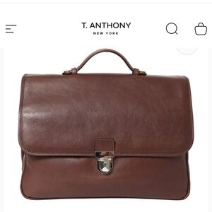 T Anthony Vintage Flap Brown Leather Briefcase with Structured Design